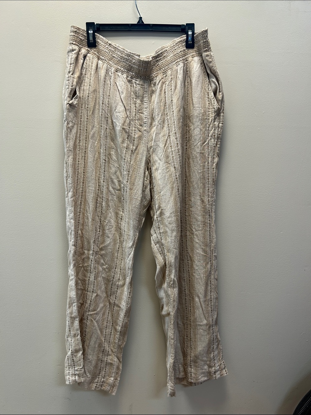 Relaxed Briggs High-Waist Linen-Blend Pants in Natural Stripe